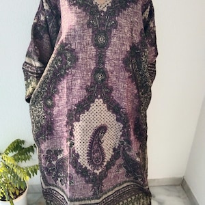 Purple paisley kaftan,wool kaftan,winter kaftan,winter dress,gifts for her, Christmas gift,winter robe