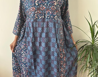 Organic Indigo dress,summer boho dress,gifts for her,resort wear,mom postpartum gift,mother's day gift, maternity dress,boho dress