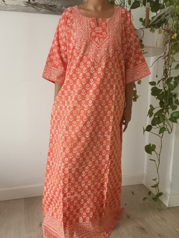 Blockprint Kaftan handmade Kaftan caftan resort Wear a Line Kaftan boho Dress cotton Dress maxi Dress gifts for Her loungewear sleepwear Etsy