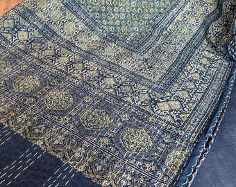 Ajrakh cotton quilt,Kantha cotton bedspread,Handmade cotton throw,Sofa throw,Kantha table cloth,Gifts for her,Christmas gifts,Home decor