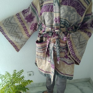 Yak Woll-Bademantel, Loungewear,Resort-Abnutzung,Winter-Kimono,kurze Robe,Boho-Robe