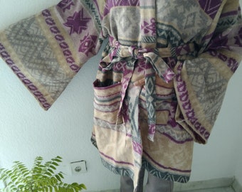 Yak wool robe, loungewear,resort wear,winter kimono,short robe ,boho robe