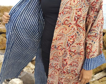 Chaqueta kimono de algodón reversible: Boho Resort Wear