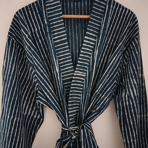 Indigo robe,cotton robe,striped robe,boho robe,cotton kimono,gifts for her,resort wear, loungewear,sleepwear