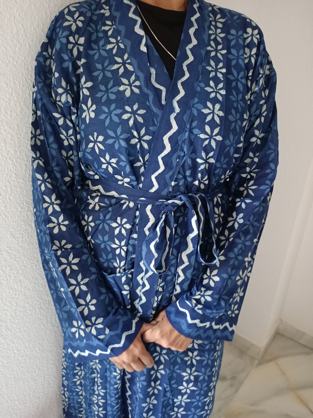 Indigo Robe Unisex Indigo Robe,organic Robe,block Print Robe, Loungewear Resort ...