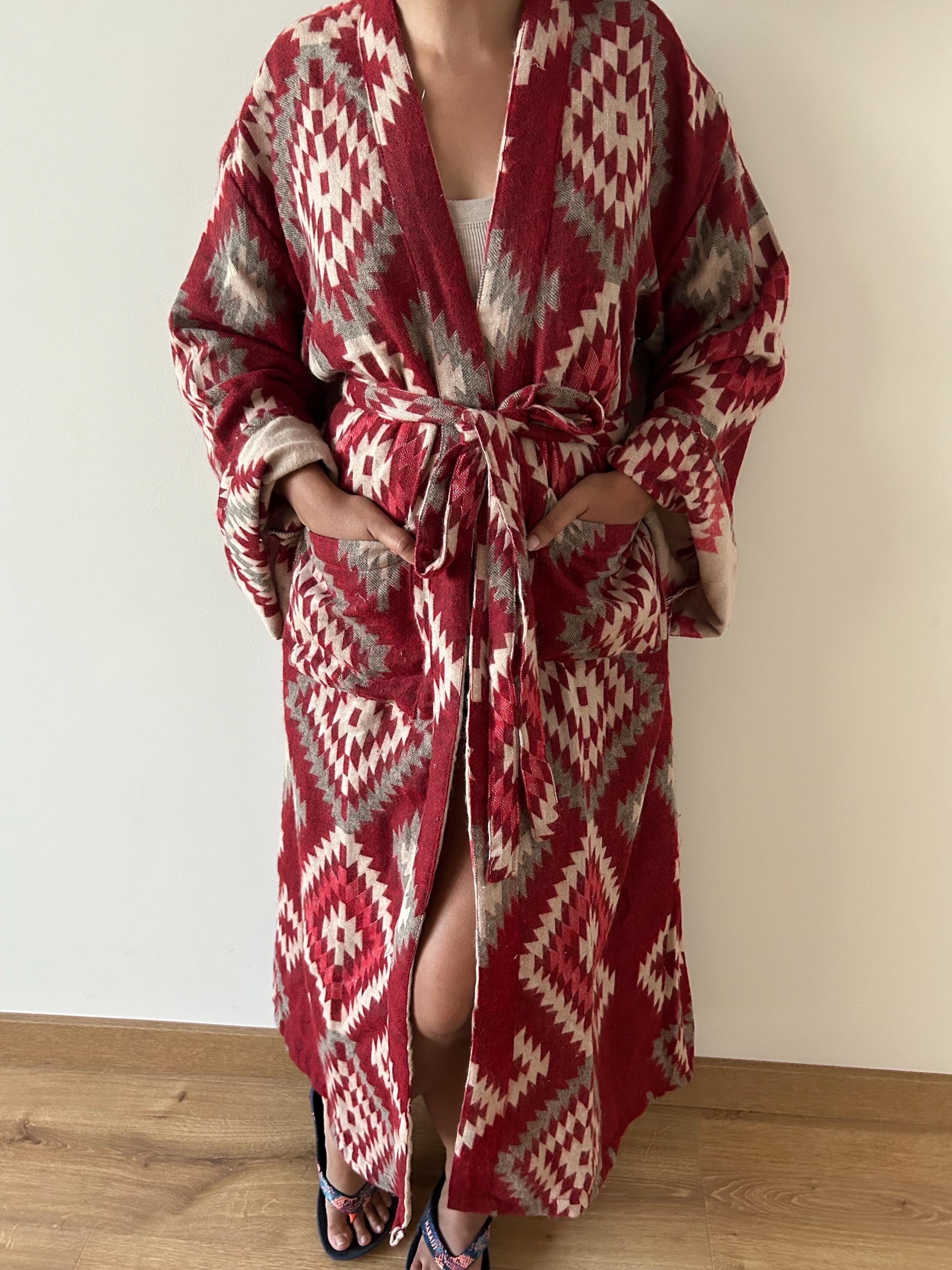 Long Robe Winter Pattern Unisex Robes ,wool Blend Robe,winter Robe, Loungewear,gifts for Her ...
