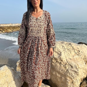 Embroidered cotton kaftan,caftan, resort wear,loungewear,gifts for her,boho dress,a line dress,block print dress,Resort wear,Sunmer dress