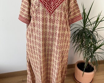 Fish beige  cotton kaftan,caftan, resort wear,loungewear,gifts for her,boho dress,a line dress,block print dress