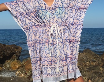 Paisley kaftan,Blockprint kaftan,Cotton kaftan,Caftan,Resort wear,Swim cover up,Beach wear,Gifts for her,Cotton dress,plus size dress