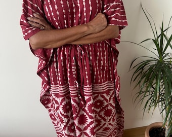 Maroon cotton  midi  kaftan,Organic kaftan,resort wear,Loungewear,Sleepwear,gifts for her,