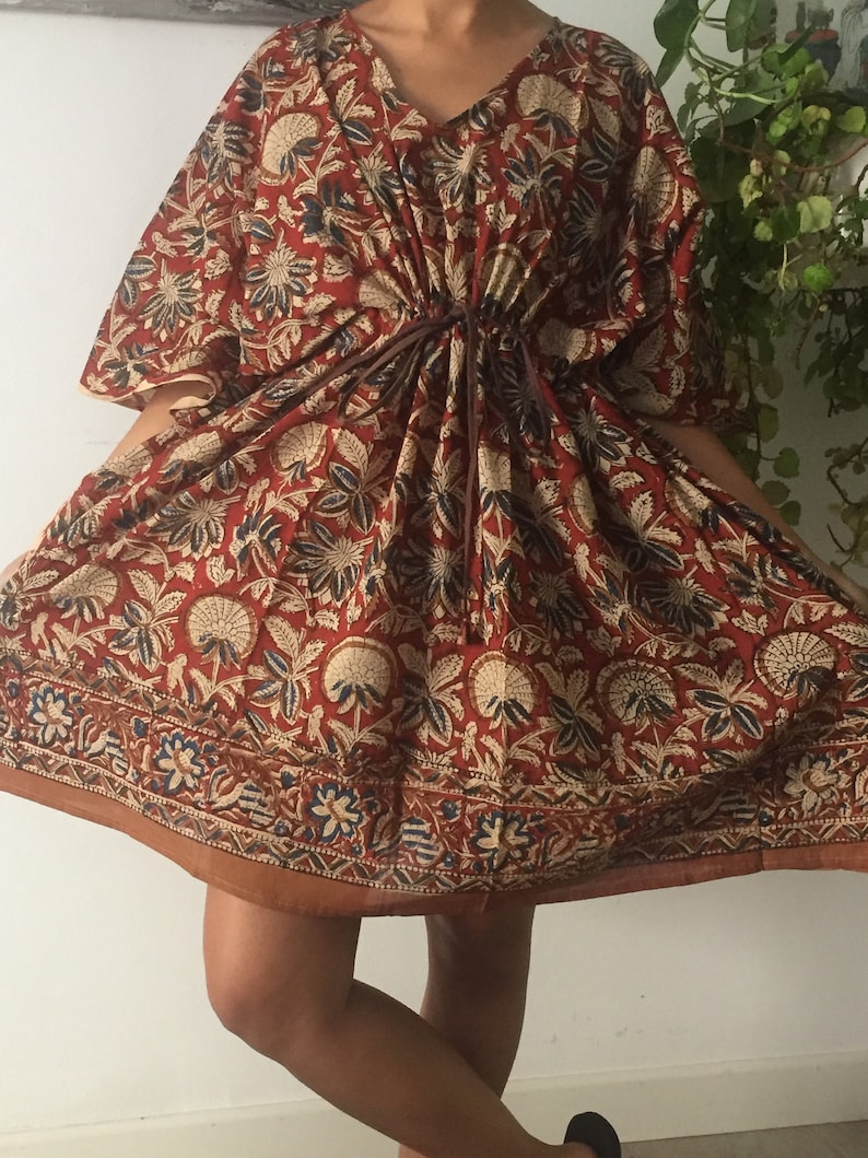 Handmade kaftan,Short kaftan,Resort wear,Swim cover up,Gifts for her,Boho dress,One size dress,block print kaftan