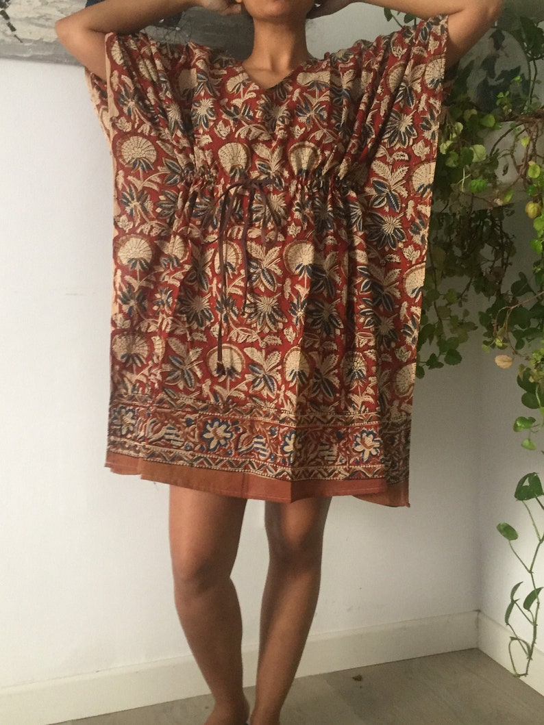 Handmade kaftan,Short kaftan,Resort wear,Swim cover up,Gifts for her,Boho dress,One size dress,block print kaftan