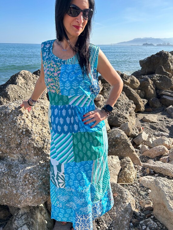 patchwork cotton dress New Sustainable Dress,gifts for Her,resort Wear,loungewear,swim Cover Up,mothers Day Gift,beachwear,boho Fabric:SILK OWIN Women's 2026 Sexy Women's Pumps Sézane Front patch pockets on