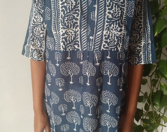 Tuniek van indigokatoen, tuniek van biologisch katoen, cadeaus voor haar, resortkleding, cadeau voor moeder postpartum, bohocadeau, zomertuniek, katoenen top, indigojurk