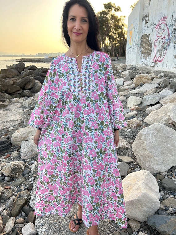a line kaftan dress Kaftan Dress - Wedding Guest & Luxury Resort - 3D Sequined Floral Asymmetric Leaf Print - Crepe - US 4