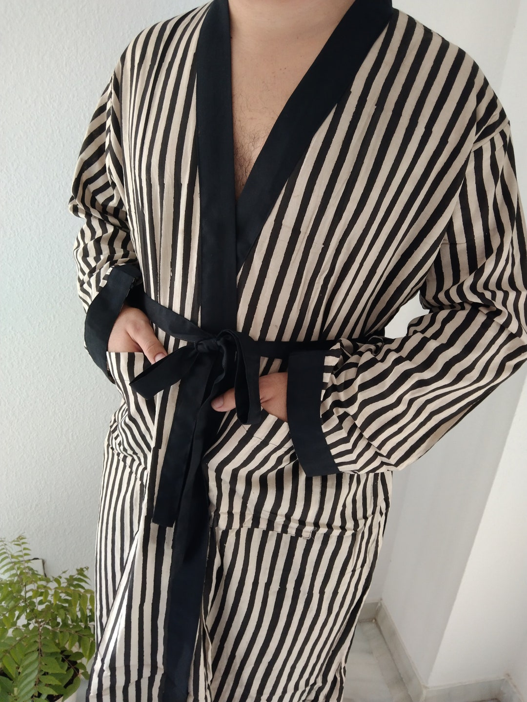 Unisex Robes,mens Robes,black Striped Robe,resort Wear, Loungewear,boho