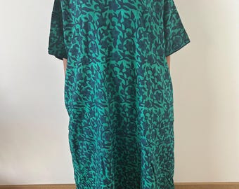Green floral cotton kaftan,caftan, resort wear,loungewear,gifts for her,boho dress,a line dress,block print dress