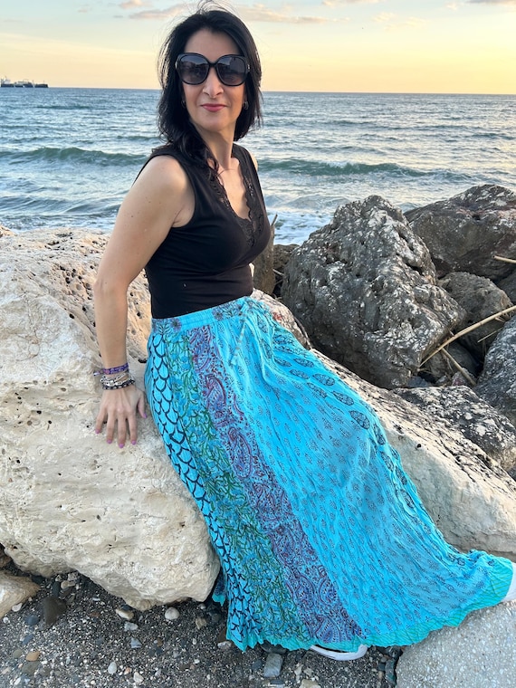 New Sustainable Cotton Skirt,peasant Skirt,maxi Skirt,turquoise