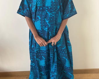 Blue cotton kaftan,caftan, resort wear,loungewear,gifts for her,boho dress,a line dress,block print dress