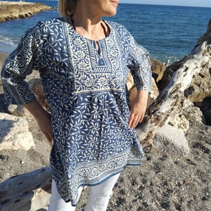 Indigo tunic,organic tunic,gifts for her,resort wear,beachwear,swim cover up,mother&#39;s day gift,mom Postpartum gift,boho tunic,gifts for her