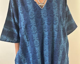 Indigo cotton kaftan,caftan, resort wear,loungewear,gifts for her,boho dress,a line dress,block print dress