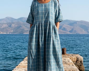 Tunique en coton vichy, tunique en coton, tunique à carreaux en coton, cadeaux pour elle, vêtements de vacances, cadeau pour maman après l'accouchement, cadeau pour la fête des mères, tunique bohème