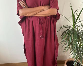 Maroon kaftan,Handmade kaftan,Caftan,Resort wear,plus size kaftan,Boho dress,Cotton dress,Maxi dress,Gifts for her,loungewear,Sleepwear,