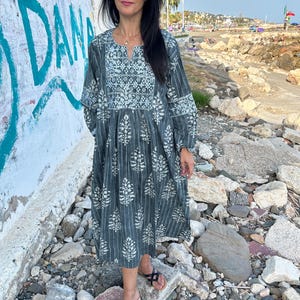 Embroidered cotton kaftan,caftan, resort wear,loungewear,gifts for her,boho dress,a line dress,block print dress,Resort wear,Sunmer dress