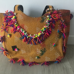 Vintage Kantha tote ,Handmade bag,orange Kantha bag,Boho Bag,resort wear,Gifts for her