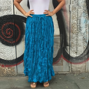 Cotton skirt,Peasant skirt,Maxi skirt,Turquoise skirt,Boho skirt,Mother&#39;s Day gift,Gifts for her,Crushed skirt