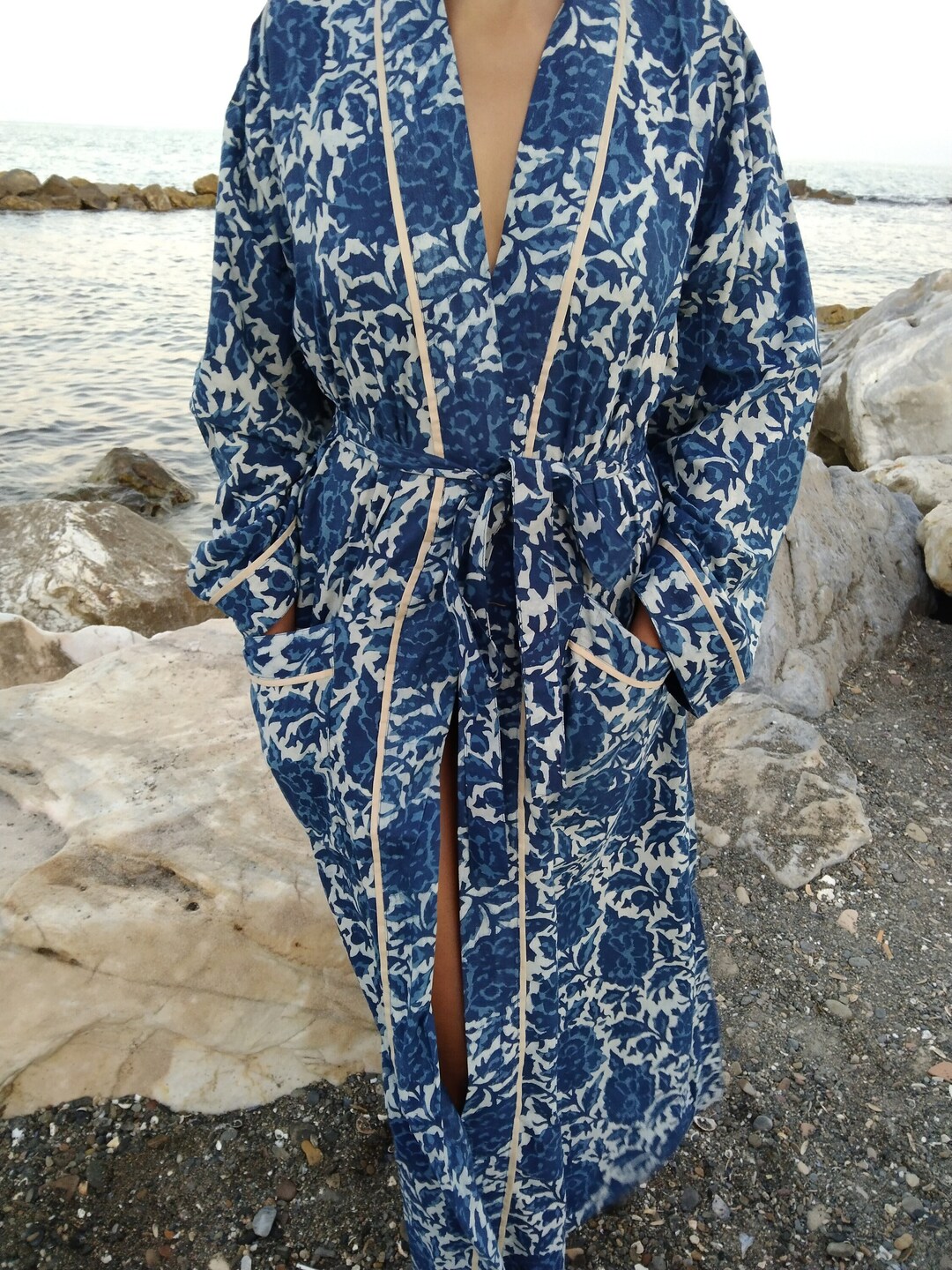 Indigo Robe Regular Size Indigo Robe,organic Robe,cotton Robe,boho Robe,cotton ...
