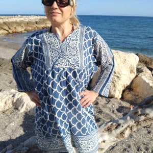 Indigo cotton tunic,organic tunic,gifts for her,resort wear,beachwear,gifts for her,mother&#39;s day gift,mom Postpartum gift,boho tunic,summer
