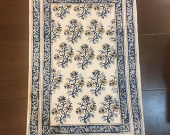 Handmade rug,Cotton rug,Home decor,Housewarming gift,door mat,Blue floral rug,boho rug,Indian rug
