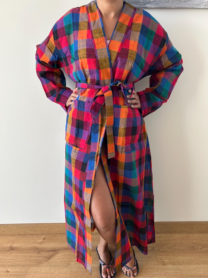 Colourful Robe Handwoven Cotton Robe: Unisex Plaid Kimono Loungewear - Etsy UK