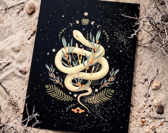Snake Art Print, Black Snake Wall Art, Ethereal Reptile Print, Nature Lover Gift