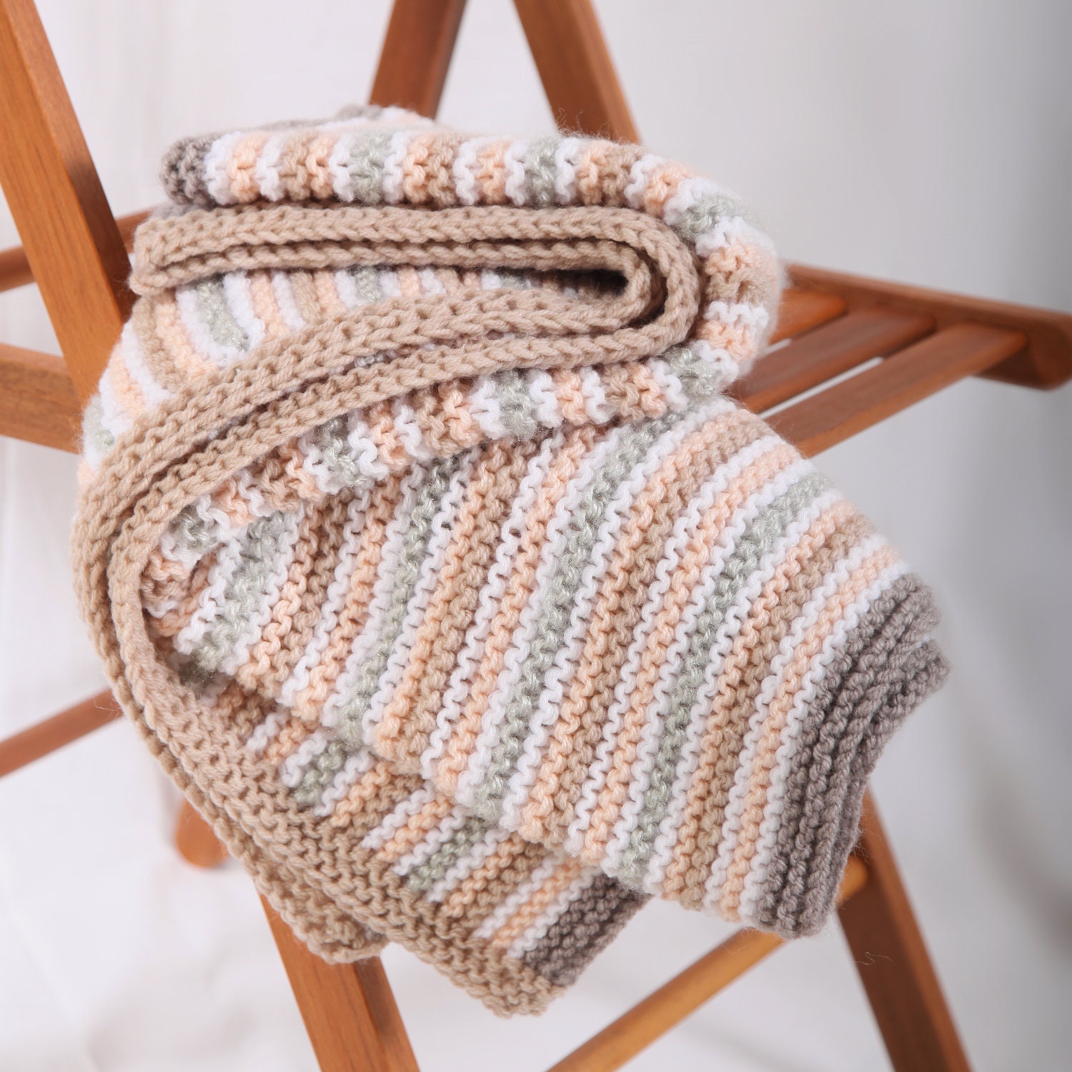 Hand Made Knitted Striped Throw or Blanket Etsy