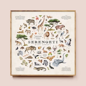 Serengeti Animals Art Print: African Wildlife Field Guide