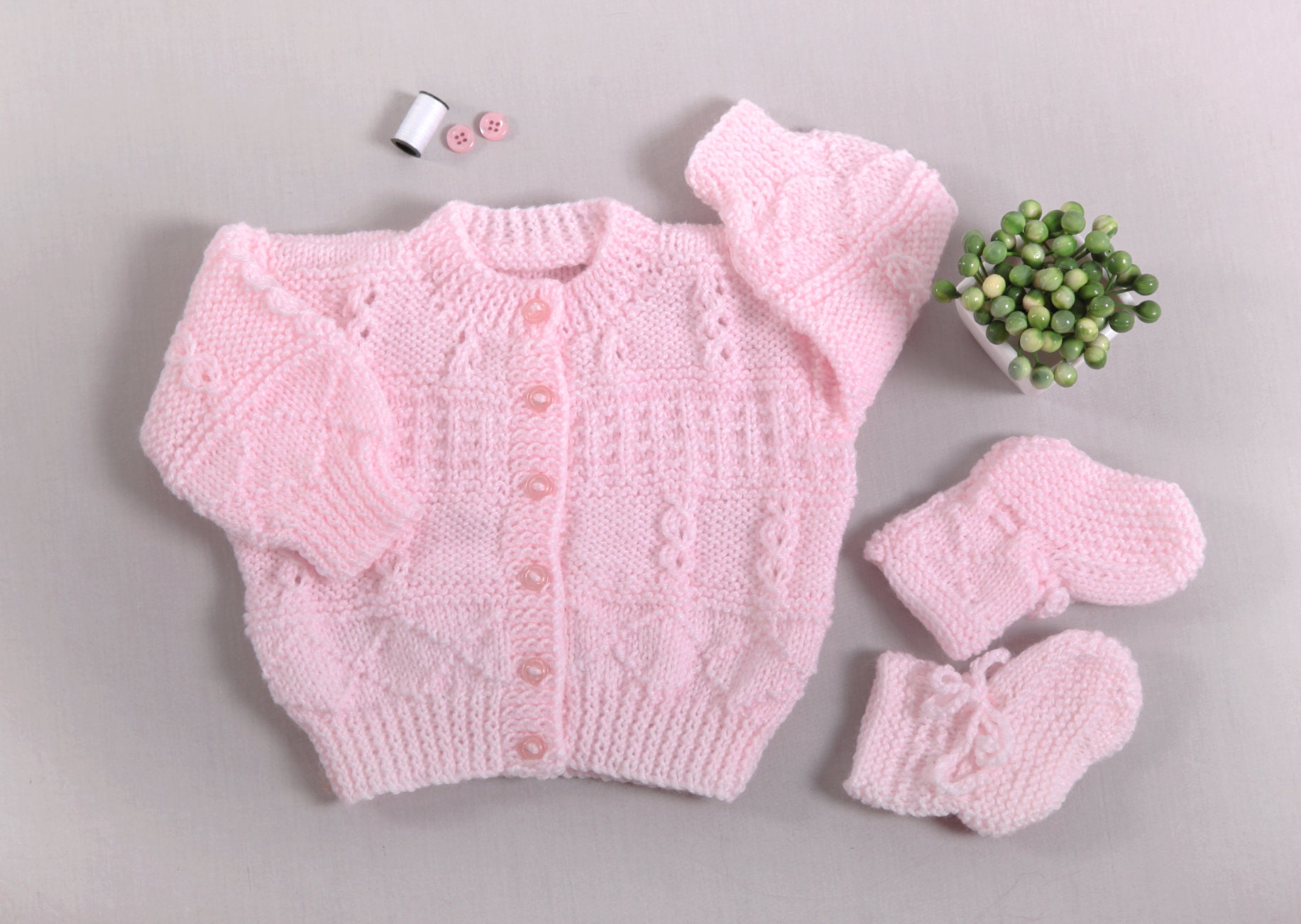 Hand Knit Baby Jumper and Booties Set in Pink Handmade Baby Etsy España