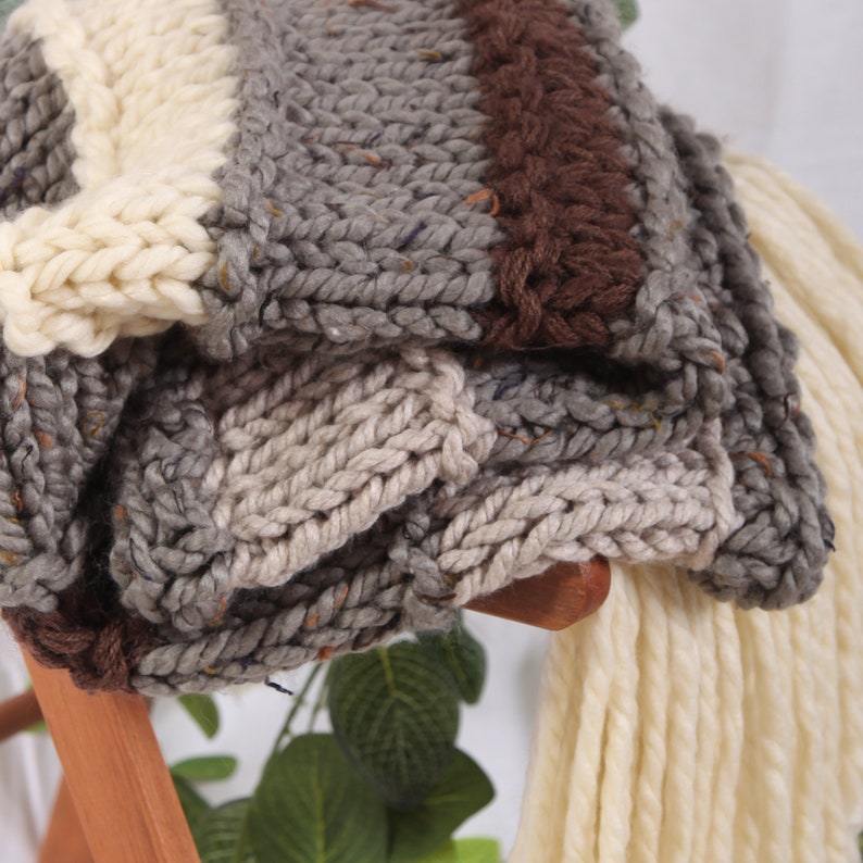 Chunky Hand Made Knitted Throw With Tassles