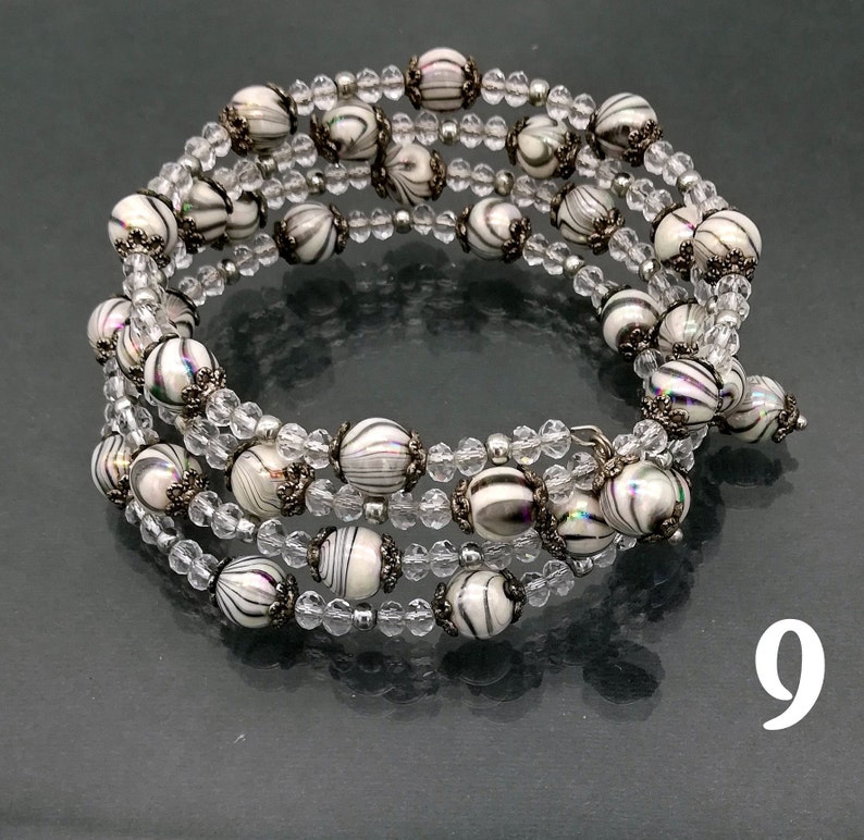 colored glass beads stacked memory wire cuff bracelet for women Multicolor memory wire wrap bracelet memory bracelet Beaded bracelet stack