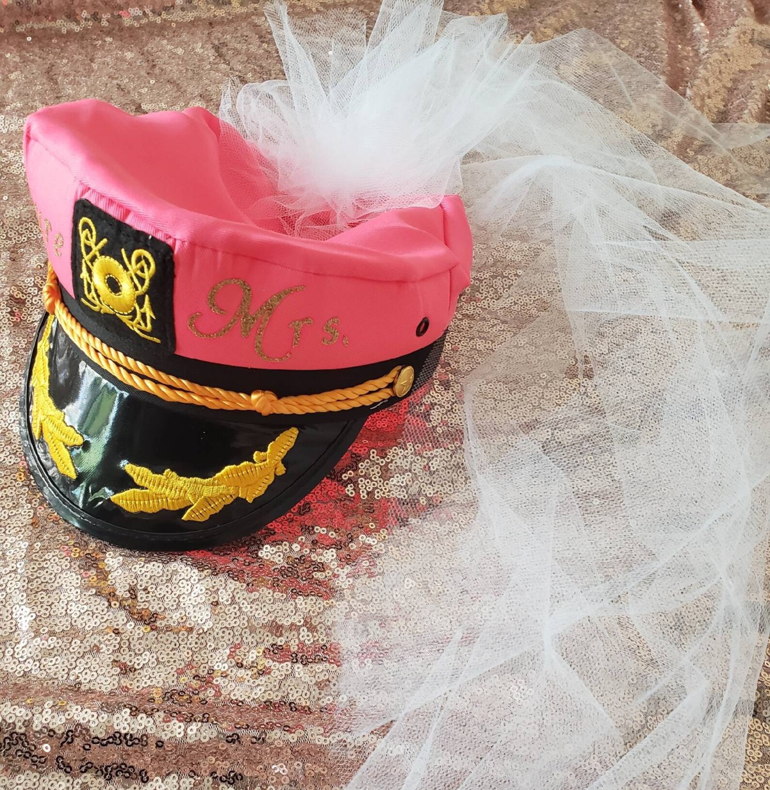 Deluxe Bride Captain Hat/ veil captain hat/ Hot pink captain Etsy
