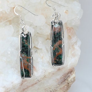 Red Creek Rhyolite Earrings, Wrpapped in Sterling Wire, Sterling Earring Wire