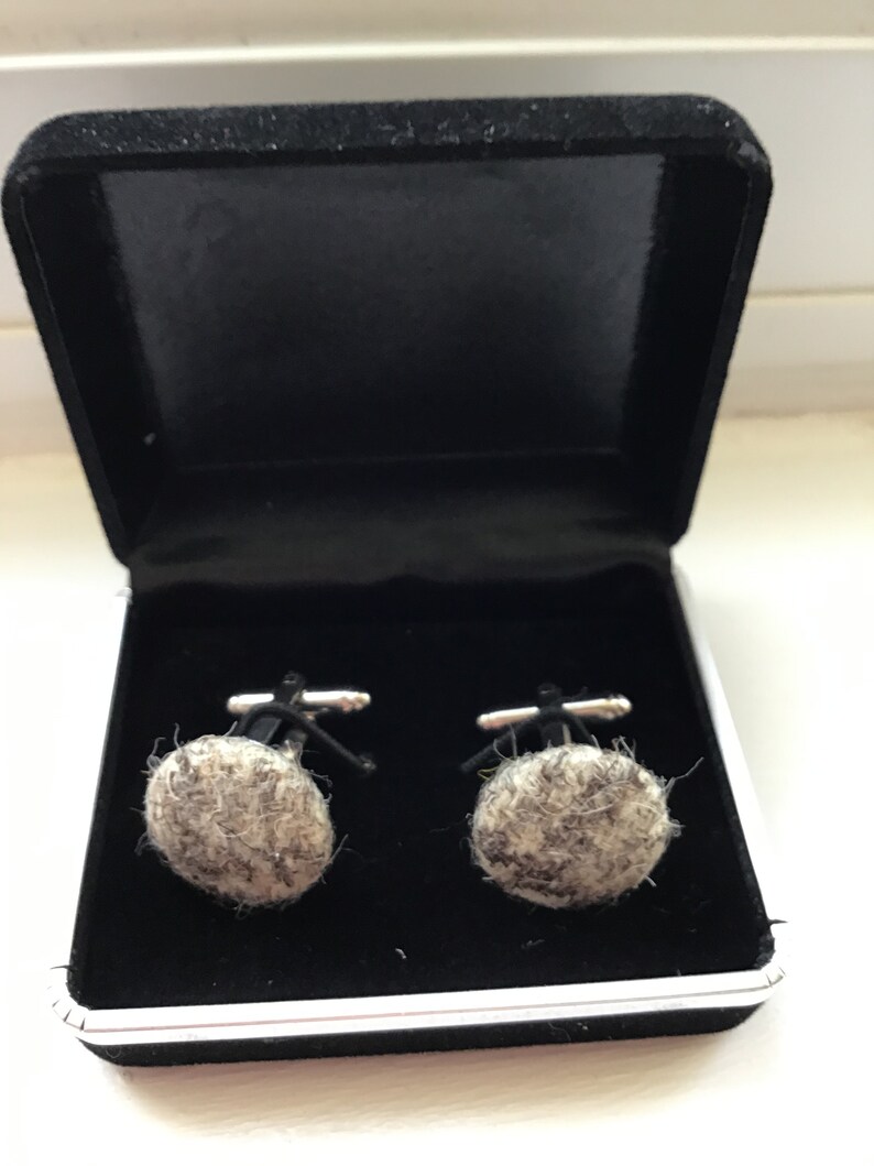 Harris tweed beige and brown Handmade men\u2019s cuff links
