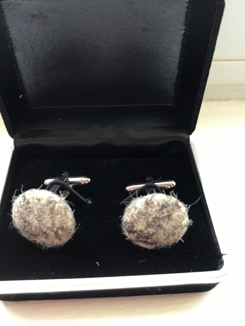 Harris tweed beige and brown Handmade men\u2019s cuff links