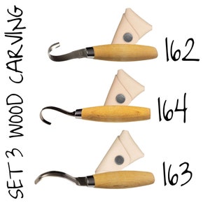 Mora Morakniv Wood Carving Set 3 Wood tools Leather sheath - 164 Right - 163 Double Edge - 162 Double Edge