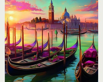 Kunstposter „Gondeln in Venedig“ – Druck auf 170 g Papier
