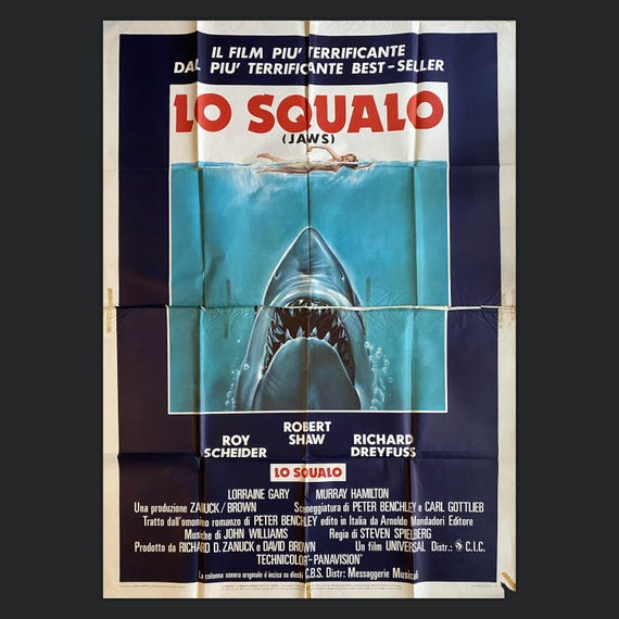 T-shirt Uomo American Classics Con Grafica Jaws, Film Vintage Spielberg, Stampa Squalo, Cotone Jersey, Nero