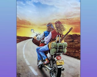 Hippy Lonely Voyager The Journey Vintage Poster 80er Jahre Motorrad Franco Caniatti