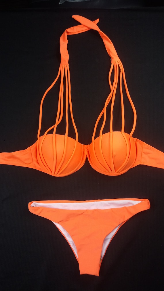 orange two piece swimsuit