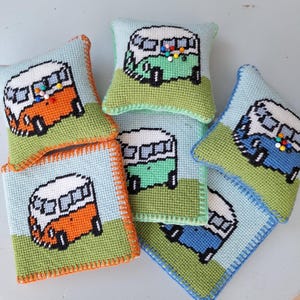 Retro Camper Van Needlepoint Kit, Pincushion or Needle Case Organizer, Charted Canvas Design